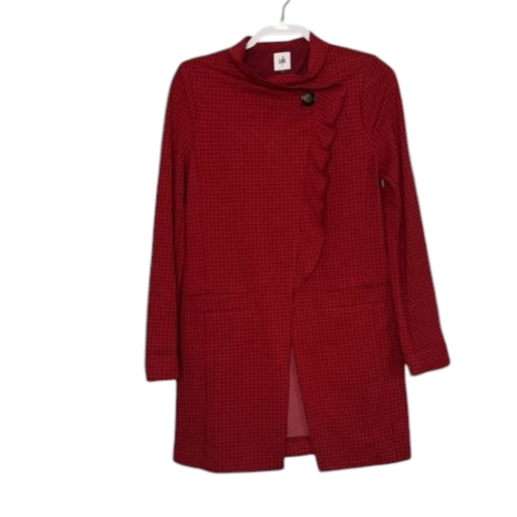 Cabi Stylish Red #3546 "Celebration" Jacket/Coat Red Tonal Houndstooth Sz S - Picture 9 of 14